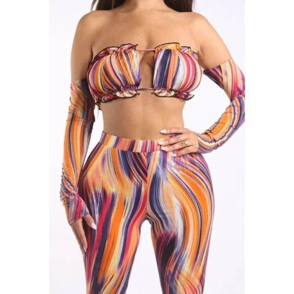 Off the Shoulder Printed Set 2 Piece Outfit Long Sleeve High Waist
New - Picture 6 of 6